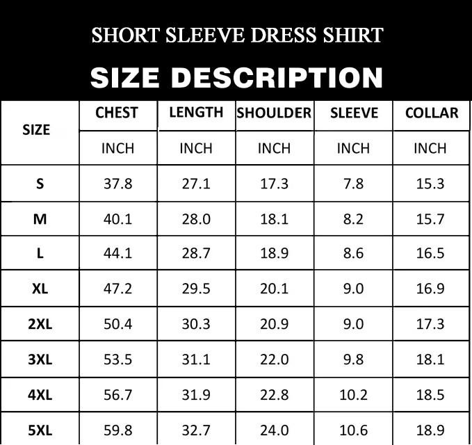 Short Sleeve Dress Shirt sizechart 2021 Short Sleeve Dress Shirt sizechart 2021