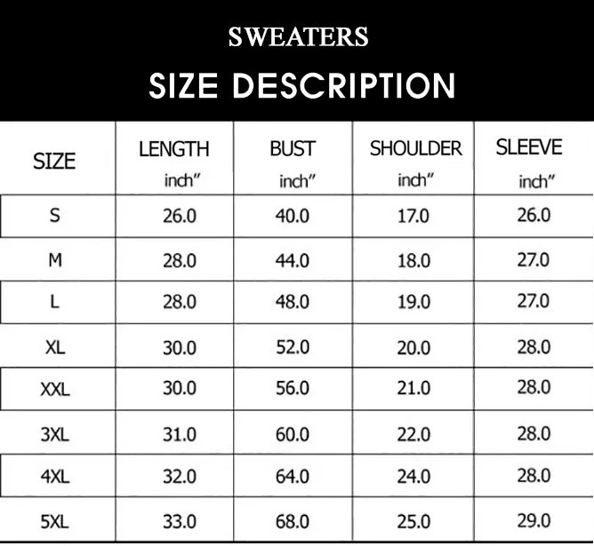 Sweaters sizechart 2022 Sweaters sizechart 2022