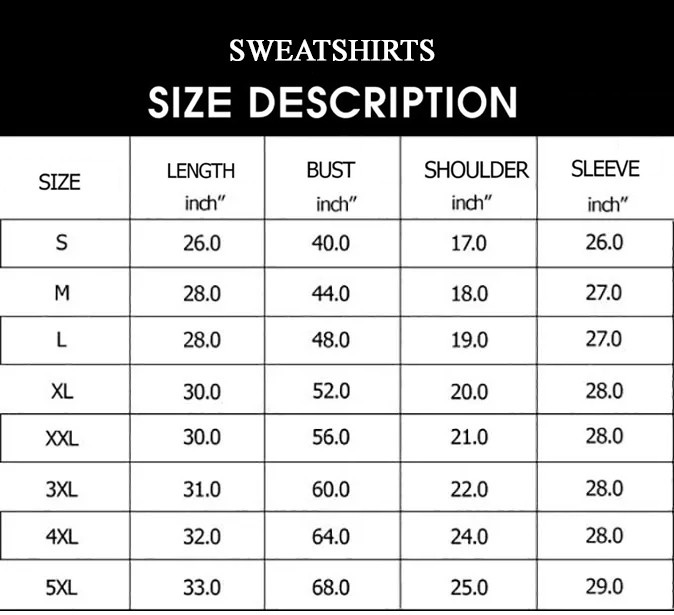 Sweatshirt sizechart 2022 Sweatshirt sizechart 2022