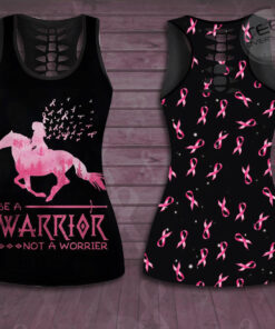 Be A Warrior Not A Worrier Breast Cancer Awareness 3D Hollow Tank Top Leggings 01