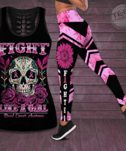 Fight Like A Girl Breast Cancer Awareness 3D Hollow Tank Top Leggings