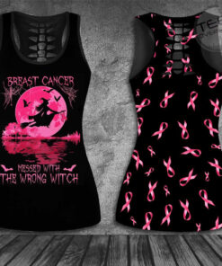 Halloween Breast Cancer Awareness 3D Hollow Tank Top Leggings 01