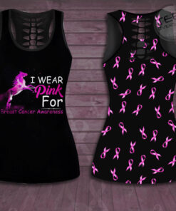 I Wear Pink For Breast Cancer Awareness 3D Hollow Tank Top Leggings new