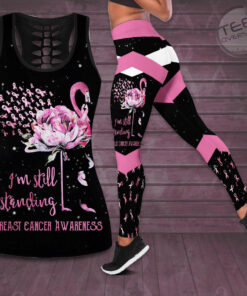 Im Still Standing Flamingo Flower Breast Cancer Awareness 3D Hollow Tank Top Leggings