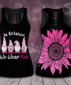 In October We Wear Pink Breast Cancer Awareness 3D Hollow Tank Top Leggings 01
