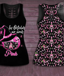 In October We Wear Pink Breast Cancer Awareness 3D Hollow Tank Top Leggings BCAS014 new