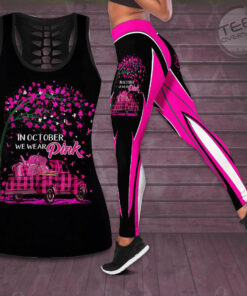 In October We Wear Pink Car Breast Cancer Awareness 3D Hollow Tank Top Leggings