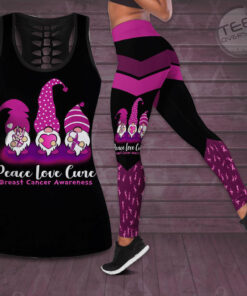 Peace Love Cure Breast Cancer Awareness 3D Hollow Tank Top Leggings