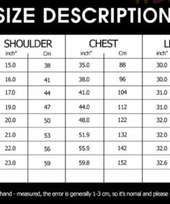 Jersey Shirt Sizechart