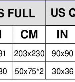 luxury bedding set sizechart