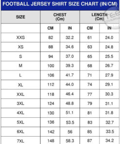 Football Jersey sizechart