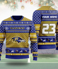 Baltimore Ravens Gucci Ugly Christmas 3D Sweater