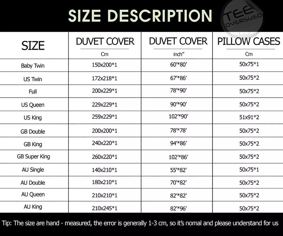 Bedding Set sizechart Bedding Set sizechart