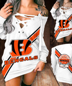 Cincinnati Bengals Shoulder Deep V Neck Lace Up Long Sleeve Pullover 02