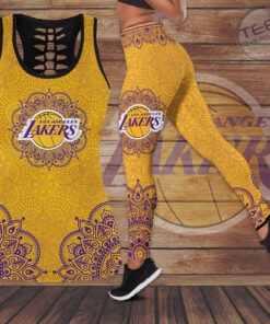 FAN designed Los Angeles Lakers LAL NBA Hollow Tank Top Leggings Set S1