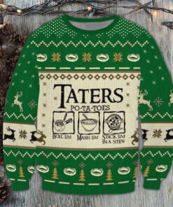 Funny Christmas Taters Potatoes Green Christmas 3D Sweater