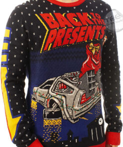 Funny Santa Back To The Presents Navy Ugly Christmas 3D Sweater