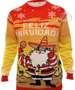 Funny Santa Feliz Navidad Yellow Ugly Christmas 3D Sweater