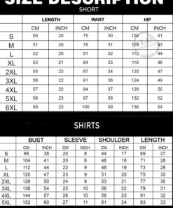Hawaiian shirts shorts sizechart 1