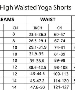 High Waisted Yoga Shorts Sizechart