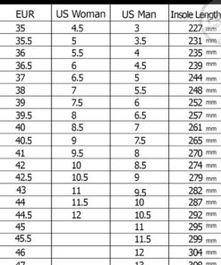 Leather boots sizechart