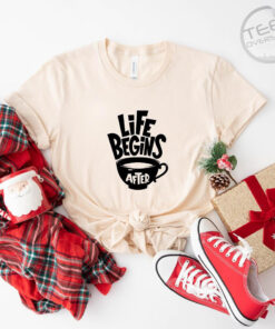 Life Begins After Coffee Oversized Beige T shirt