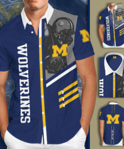 Michigan Wolverines 3D Short Sleeve Dress Shirt 01