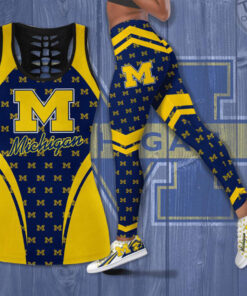 Michigan Wolverines Hollow Tank Top Leggings 01