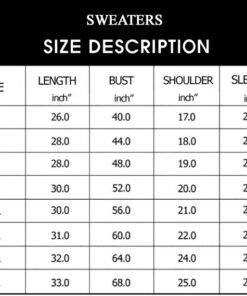 Sweaters sizechart