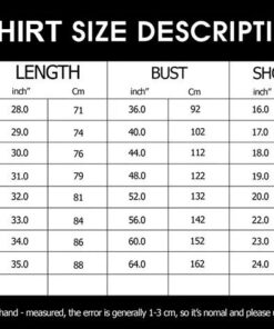 T shirts Sizechart